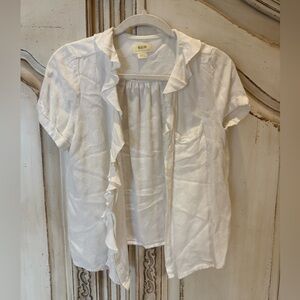 Anthropologie White Textured Blouse with feminine details